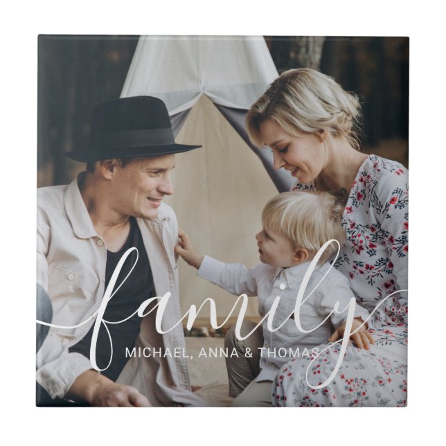 Carreau Photo de famille personnalisée avec nom personnali (Devant)