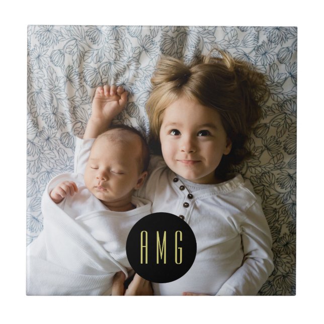 Carreau Photo de famille personnalisée| Monogrammes (Devant)