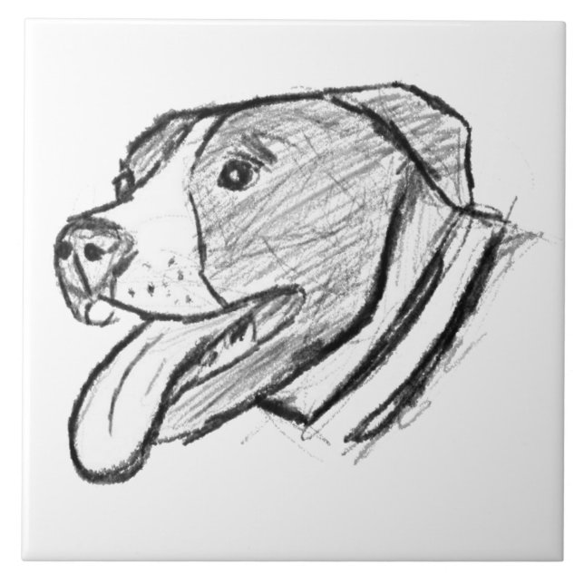 Carreau photo de pitbull dessiné à la main amateur de chie (Devant)
