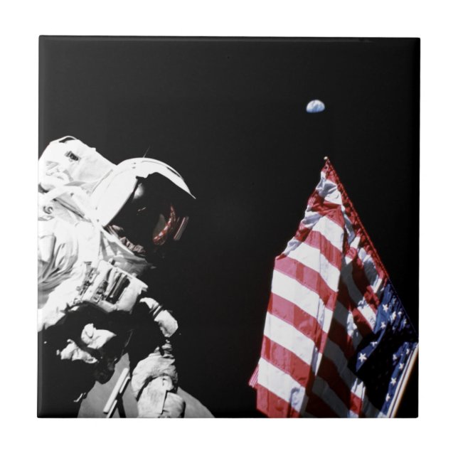 Carreau Photo du drapeau américain de l'astronaute Apollo  (Devant)