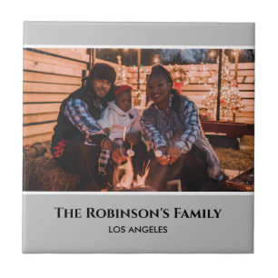 Carreau Photo personnalisée en cadre gris avec des textes