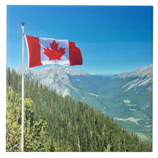 Carreau Photo pittoresque avec drapeau canadien (Devant)