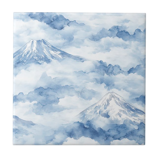 Carreau Pics embrumés – Paysage de montagne à l'aquarelle  (Devant)