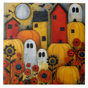 Carreau Pièce de Halloween en Art Populaire Fantaisiste