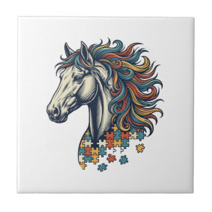 Carreau Pièce de puzzle de cheval coloré T-Shirt gravure v