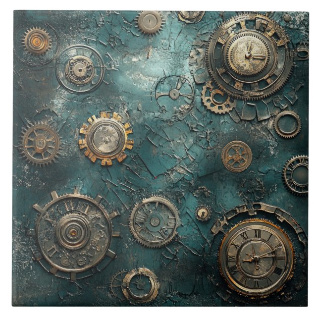 Carreau Pièces et mécanismes d'horlogerie Steampunk vintag (Devant)