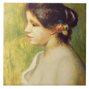 Carreau Pierre une jeune femme de Renoir   avec des fleurs