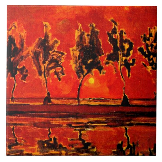 Carreau Piet Mondrian art, Les arbres de la Géine à Lune (Devant)