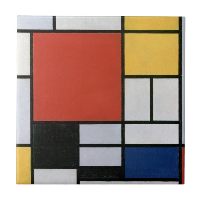 Carreau Piet Mondrian Rouge Bleu Jaune Art Abstrait (Devant)