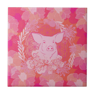 Carreau pig,flower of life, blue, mandala,zen,chakra,patt