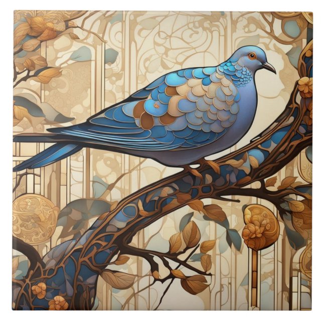 Carreau Pigeon Art Nouveau Art Déco Oiseau (Devant)