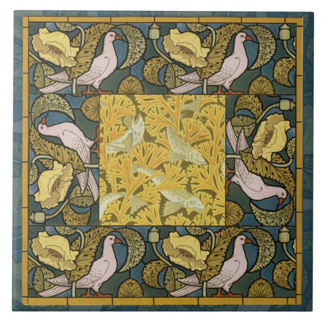 Carreau Pigeon Blue Yellow Fish Art Nouveau (Devant)