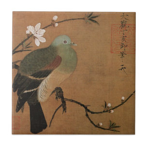 Carreau Pigeon et fleurs - Momohatozu