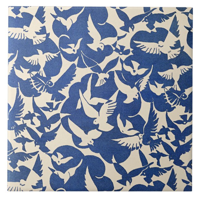 Carreau Pigeons en blanc et bleu (Devant)