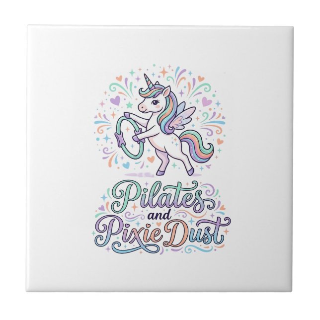Carreau Pilates de Licorne et Poussière de Fée sur Fond Bl (Devant)