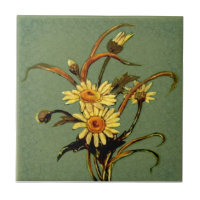 Pilkington c1900 Green Daisies Slip Painted Repro