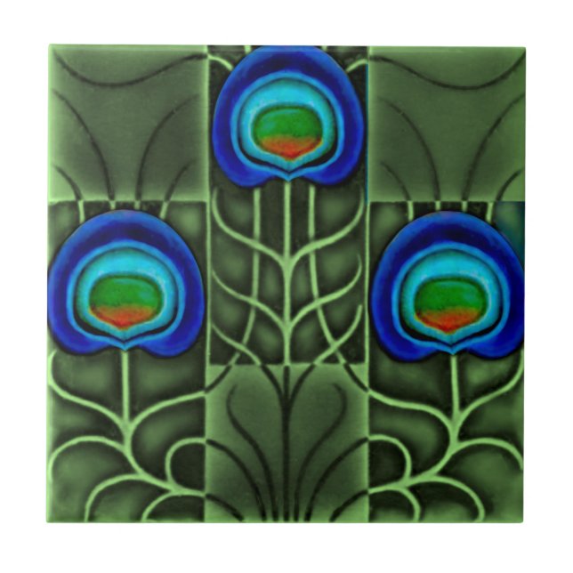 Carreau Pilkington Lewis Day Peacock Feather c1900 Repro (Devant)