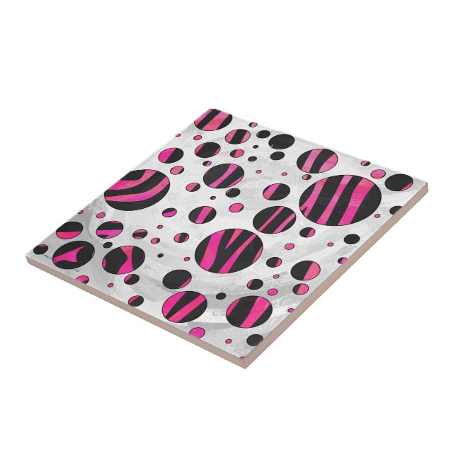 Carreau Piloka Dot Zebra noir et rose chaud (Côté)