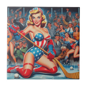 Carreau Pin-up de hockey rétro