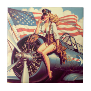 Carreau Pin-up de l'avion vintage
