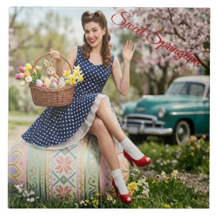 Carreau Pin-Up de Pâques Vintage Douce Art de Pr