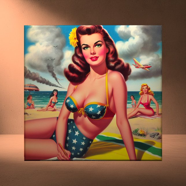 Carreau Pin up de plage vintage rétro chaud (Créateur téléchargé)