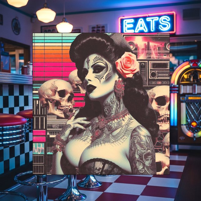 Carreau Pin-up effrayant Synthwave (Créateur téléchargé)