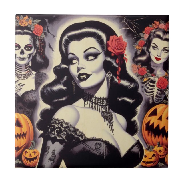 Carreau Pin-up goth Halloween rétro (Devant)