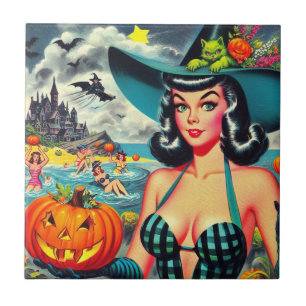 Carreau Pin-up Halloween vintage