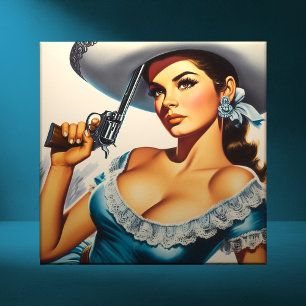 Carreau Pin-up rétro Far West