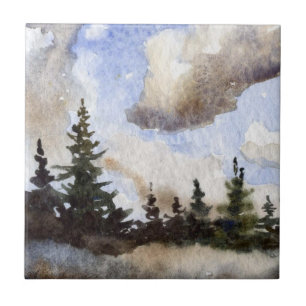 Carreau Pine Tree Cloudy Day Tile