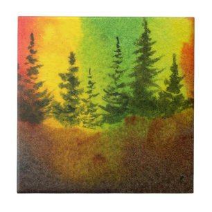 Carreau Pine Tree Rainbow Sky Morning Nature Tile