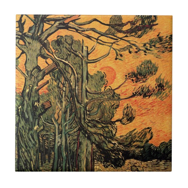 Carreau Pine Trees Red Sky Setting Soleil par Vincent van  (Devant)