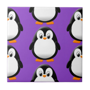Carreau Pingouin gras mignon sur toute impression violet