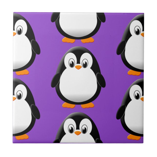 Carreau Pingouin gras mignon sur toute impression violet (Devant)