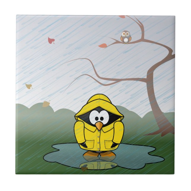 Carreau Pingouin sous la pluie (Devant)
