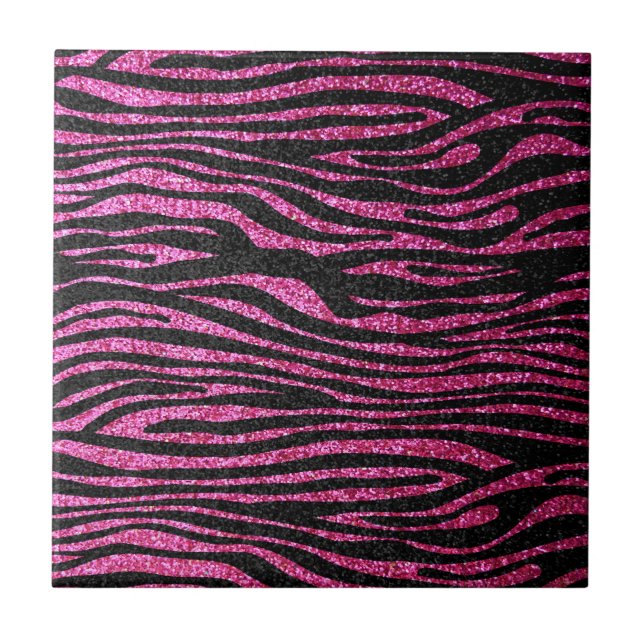 Carreau Pink and Black Zebra Print bling (faux glitter) (Devant)