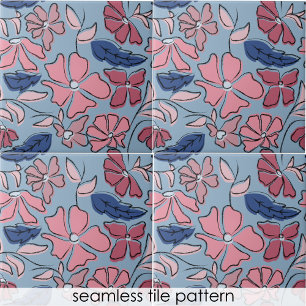 Carreau Pink and Blue Hand Drake Floral Block Print