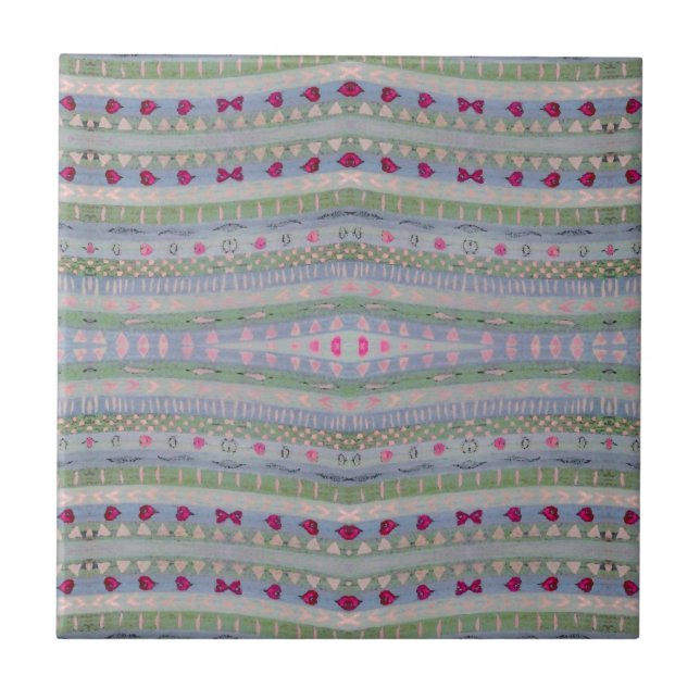 Carreau Pink and Green Pretty Hearts Motif (Devant)