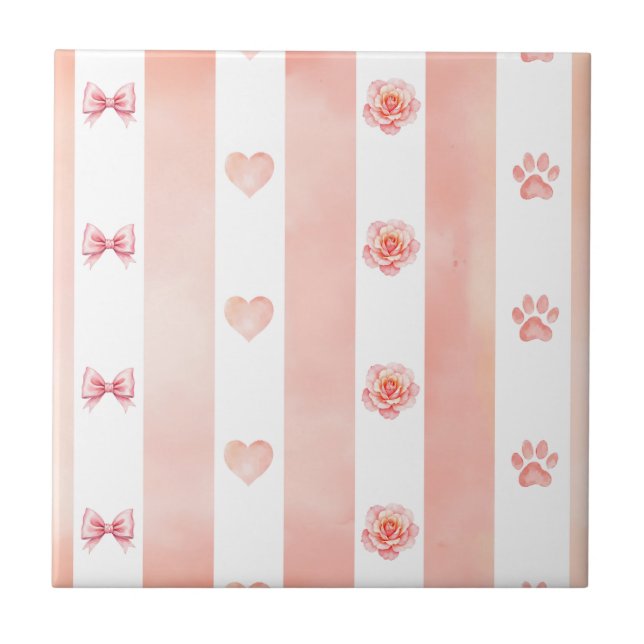 Carreau Pink and White Stripe - Coeurs, Rose, Empreinte de (Devant)