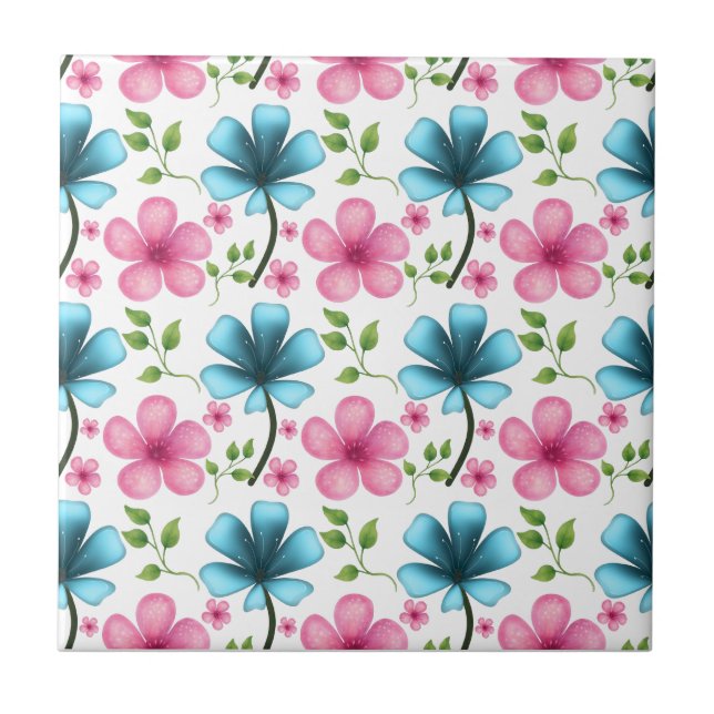 Carreau Pink & Blue Floral Seamless Pattern (Devant)
