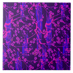 Carreau PINK BLUE SAKURA FLEURS Modèle Floral japonais