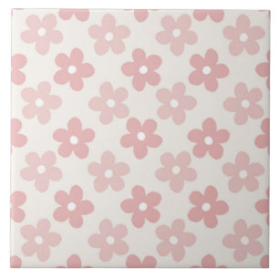 Carreau Pink Cream Daisy Flowers Retro Pattern
