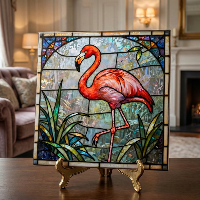Carreau Pink Flamingo Tropical Faux Stained Glass Mosaic (Créateur téléchargé)