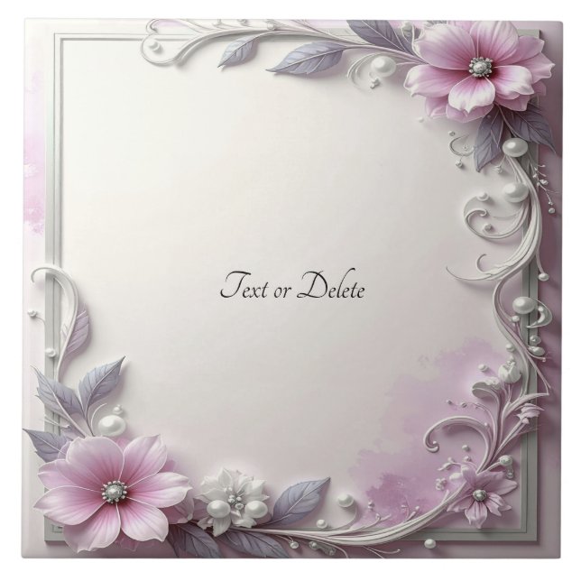 Carreau Pink Floral Frame Ceramic Tile (Devant)