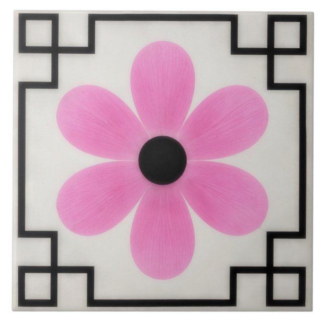Carreau Pink Flower Decorative Tile Trivet (Devant)