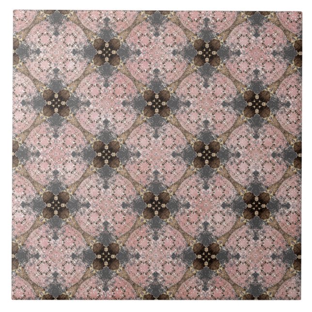 Carreau Pink, Grey, Bronze Vintage Flower Motif (Devant)