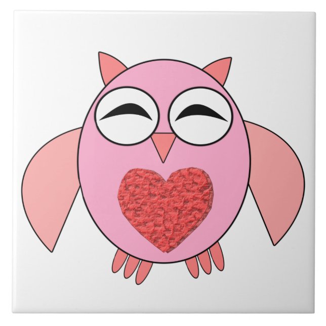 Carreau Pink Love Heart Owl Tile (Devant)
