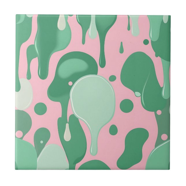 Carreau Pink Mint Green Melting Drip Pattern Abstract  (Devant)