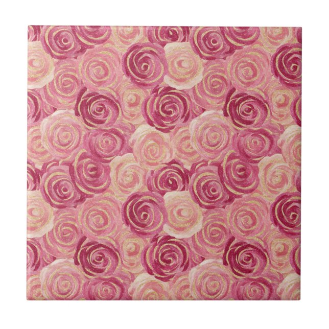 Carreau Pink Rose Swirl Glitter Seamless Pattern (Devant)